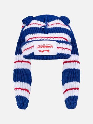 CHUNKY RABBIT BEANIE IN BLUE RED WHITE