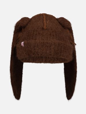 ALPACA CHUNKY RABBIT BEANIE IN BROWN