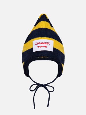 SPIKE BONNET IN YELLOW NAVY BLUE