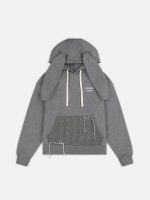 PATCH RABBIT EARS HOODY IN GREY WHITE