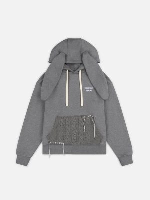 PATCH RABBIT EARS HOODY IN GREY WHITE