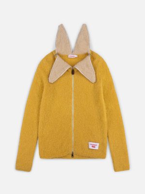MOHAIR BANANA ZIP JUMPER IN YELLOW ECRU